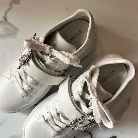 Stuart Weitzman White Shine Buckle Sneaker Size 6 - Picture 9 of 11